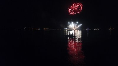 Fireworks reflected in water