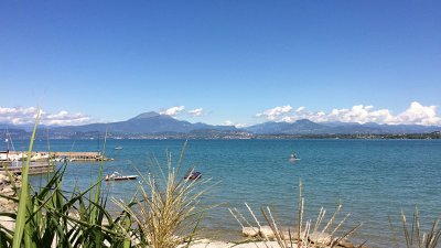 Garda lake view with coastal vegetation